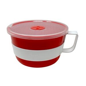Decor Microwave Soup Mug Set of 2 Red White Vented Lid 500ml 17oz Australia